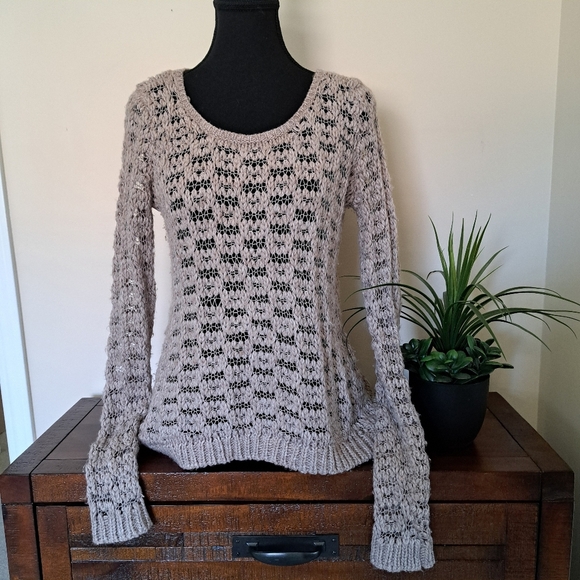 American Eagle Sweater Open Knit Size Medium Taupe Beige Scoop Neck - Picture 5 of 12